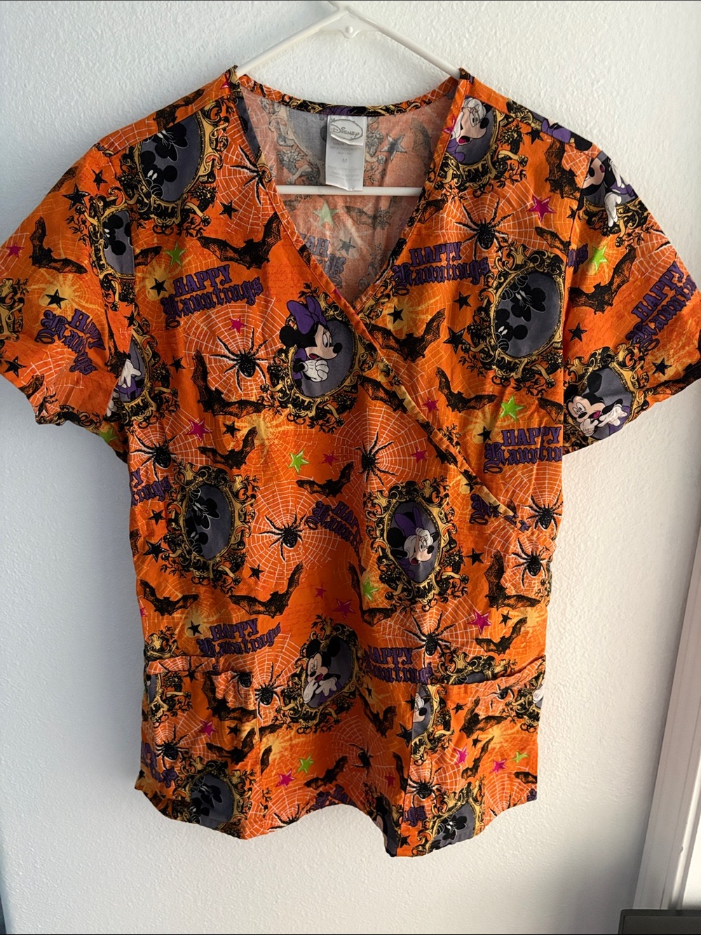 Disney Orange Minnie Halloween Short Sleeve Scrub Top